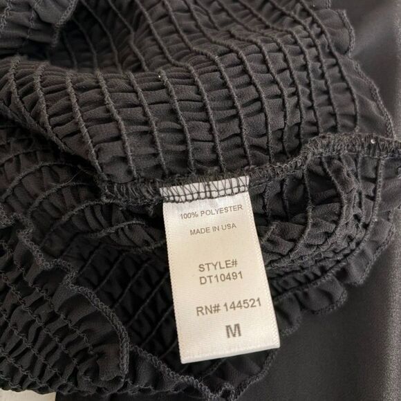 A'Gaci Blouse Women's Medium Sheer Black Cropped Smocked Long Sleeve Top - Picture 7 of 8